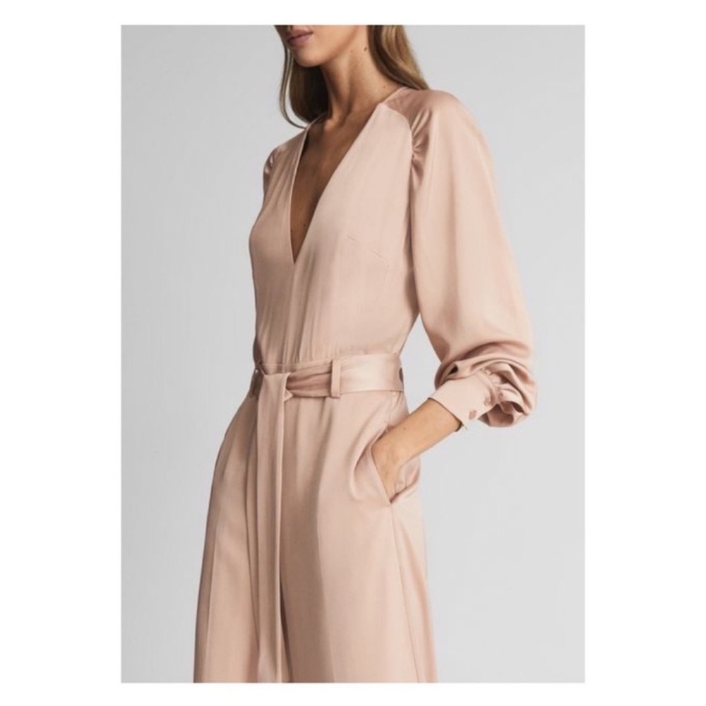 New! REISS Elsa Long Sleeve Wide Leg Jumpsuit In Blush Pink - Picture 3 of 8